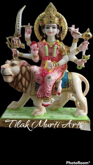 Marble Durga Statue, For Temple, Interior Decor, Office, Home, Gifting, Garden, Pattern : Plain