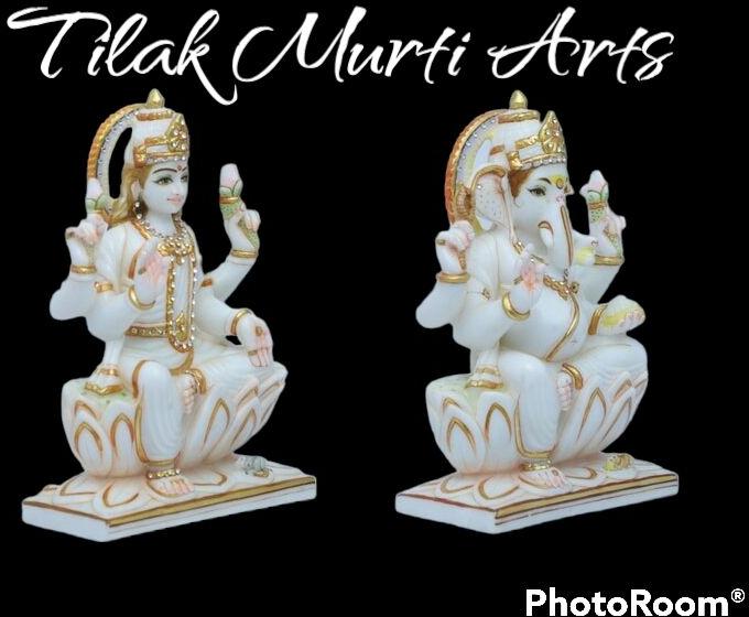 Plain Marble Ganesh Laxmi Statue, For Worship, Temple, Interior Decor, Office, Home, Gifting, Garden