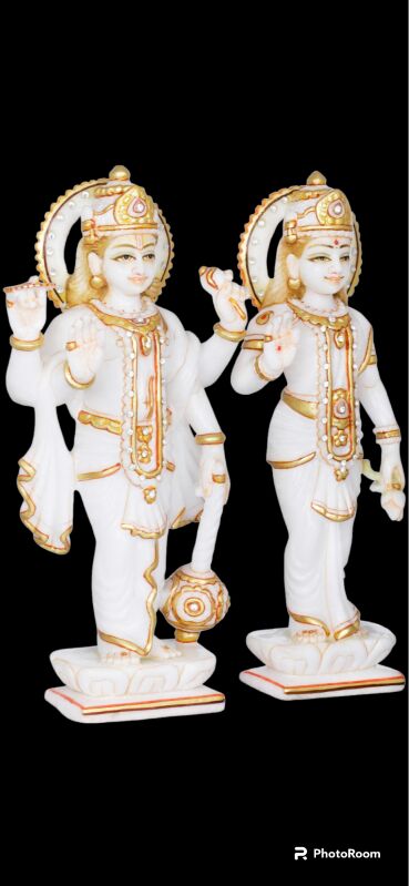 Polished Vishnu Laxmi Marble Statues, For Home Temple Garden Office, Style : Waste