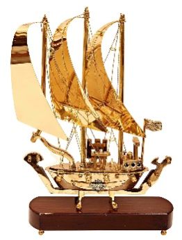 Brass Ship with Wood Base
