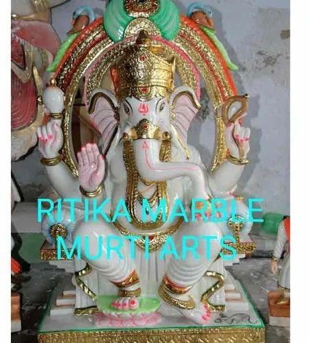1.5 Feet Marble Multicolor Ganesh Statue, for Worship, Pattern : Painted