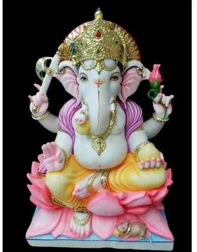 1 Feet Marble Multicolor Ganesh Statue, for Worship, Pattern : Painted