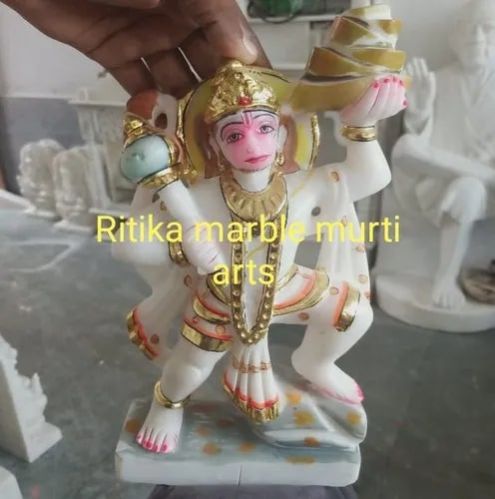 1 Feet Marble Painted Hanuman Statue, for Worship, Pattern : Carved