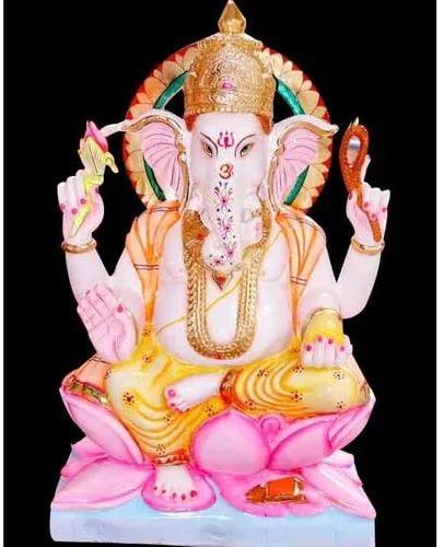 19 Inch Marble Fancy Ganesh Statue, for Worship, Pattern : Painted