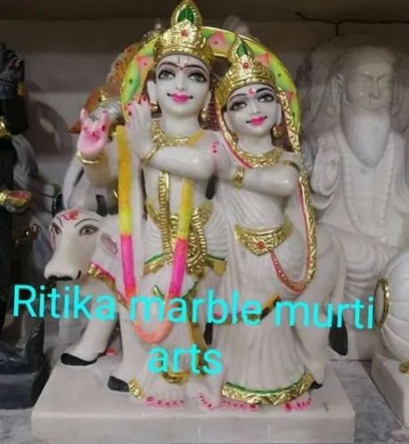 2.5 Feet Marble Multicolor Radha Krishna Statue