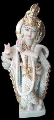 Multi Color 2 Feet Marble Krishna Statue, for Worship
