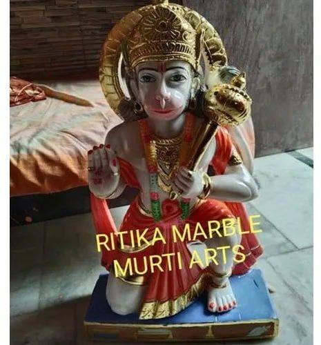 2 Feet Marble Multocolor Hanuman Statue, for Worship