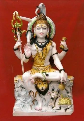 2 Feet Marble Shiva Statue, for Temple, Pattern : Painted