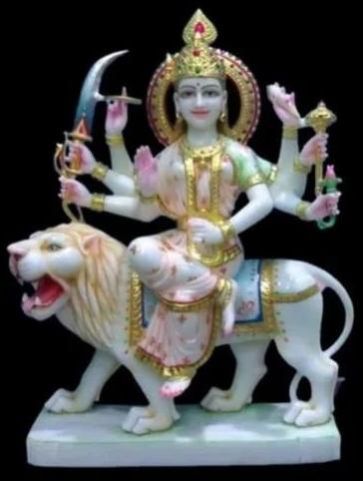 3 Feet Marble Painted Durga Mata Statue