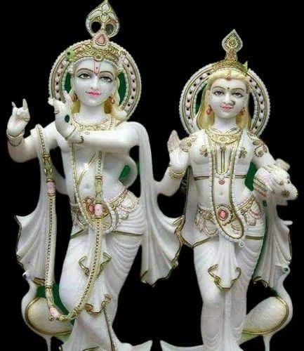 3 Feet Marble Painted Radha Krishna Statue