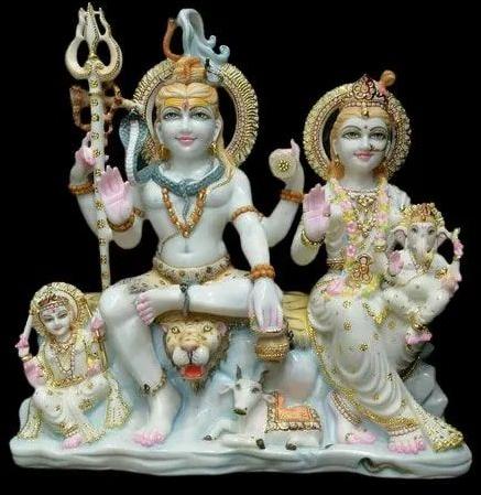 3 Feet Marble Shiv Parivar Statue, for Worship, Pattern : Carved, Painted
