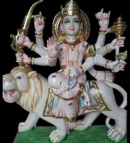 4 Feet Marble Carved Durga Mata Statue
