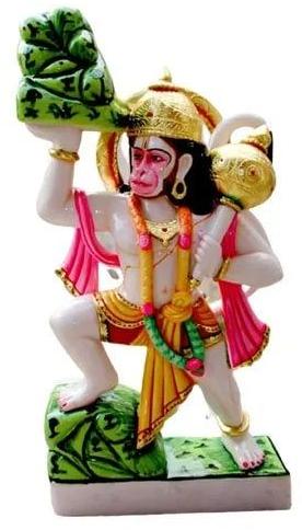 4 Feet Marble Glossy Hanuman Statue, for Worship, Pattern : Carved, Painted