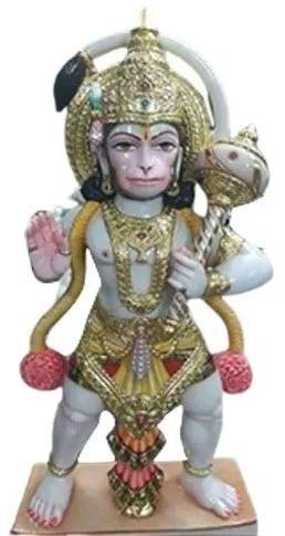 5 Feet Marble Multocolor Hanuman Statue, for Worship, Pattern : Carved, Painted
