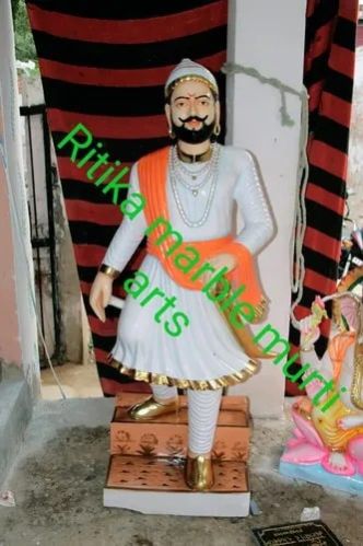 Polished Plain Marble Multicolor Shivaji Statue