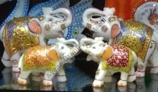 Multi Color Polished Marble Elephant, for Interior Decor, Pattern : Printed, Carved