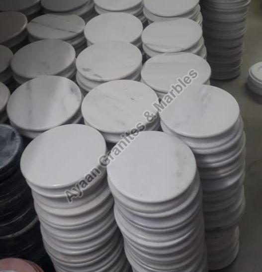 White Round Polished Marble Plate, for Decoration, Pattern : Plain