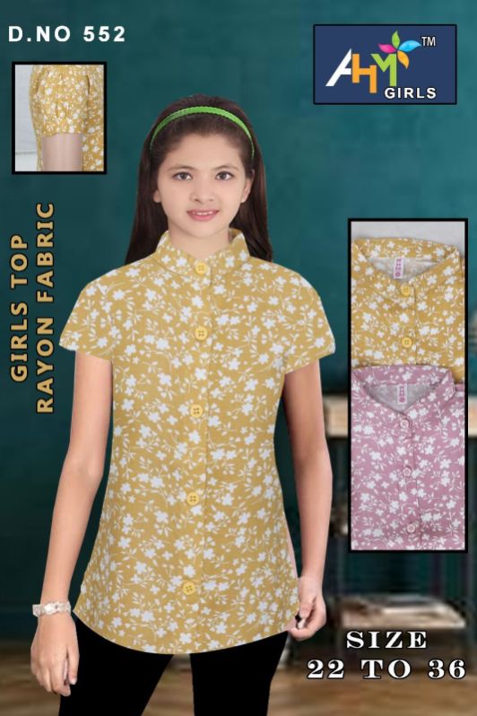 Printed Rayon Ahm girls top, Style : 500
