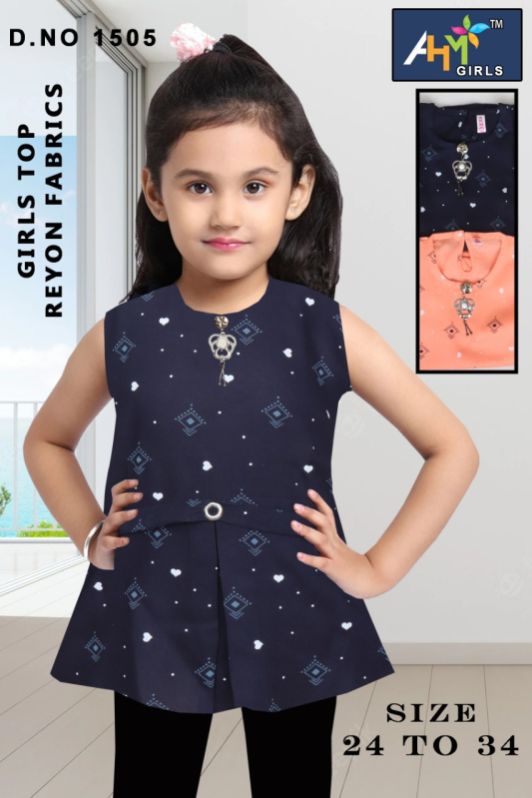 Ahm Girls Rayon Sleeveless Tops, Size : 24*34