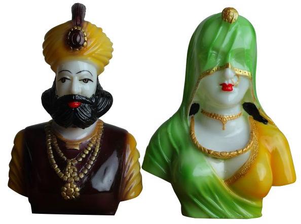 Multicolors Rajasthani Maharaja Maharani Marble Statue, for Interior Decor, Size : 7.5 Inch