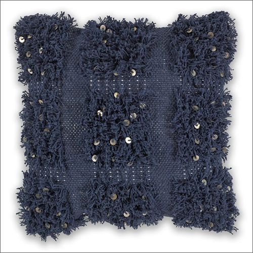 Sequin Work Square Cotton Blue Handwoven Cushion, for Sofa, Chairs, Bed, Size : Standard