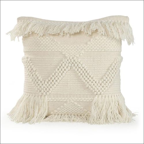 Embroidered Cotton Creamy Handwoven Cushion, Size : Standard