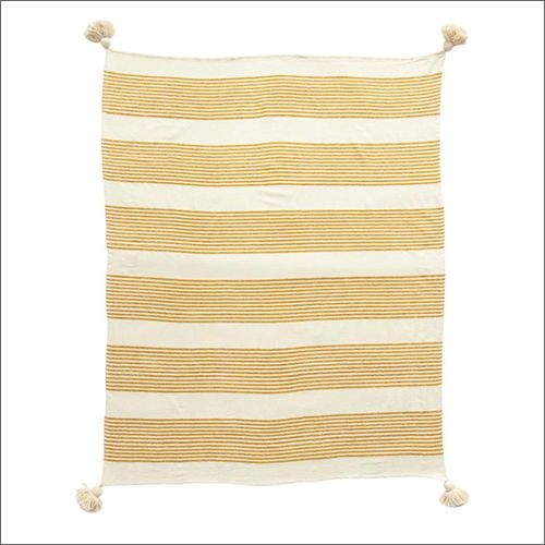 Striped Cotton Creamy Stripe Handwoven Throw, Size : Standard