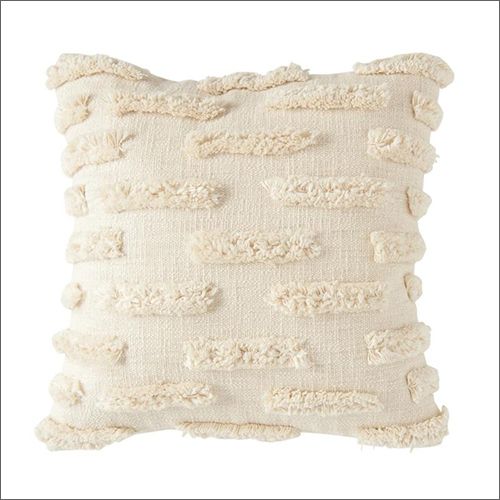 Embroidered Cotton Off White Handwoven Cushion, Size : Standard