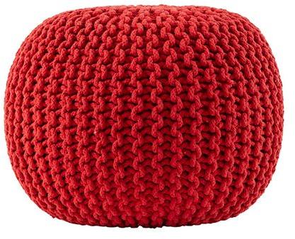 Red Round Cotton Ottoman Knitted Pouf, for Home, Outdoor, Technics : Knitied