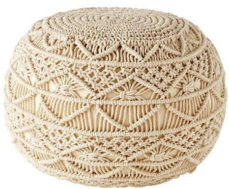 Creamy Cotton Round Knitted Pouf, for Home, Outdoor, Technics : Knitied