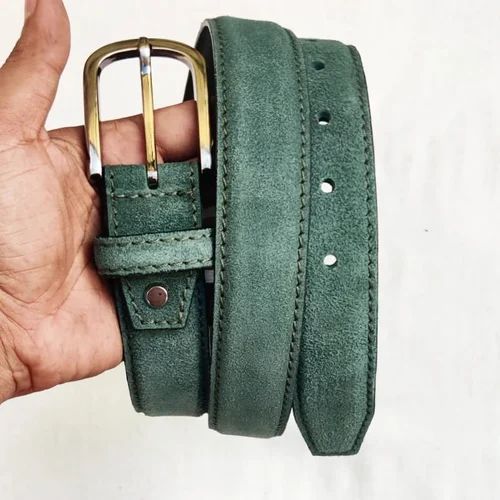 Plain Polished Leather Mens Antique Green Belt, Buckle Material : Metal