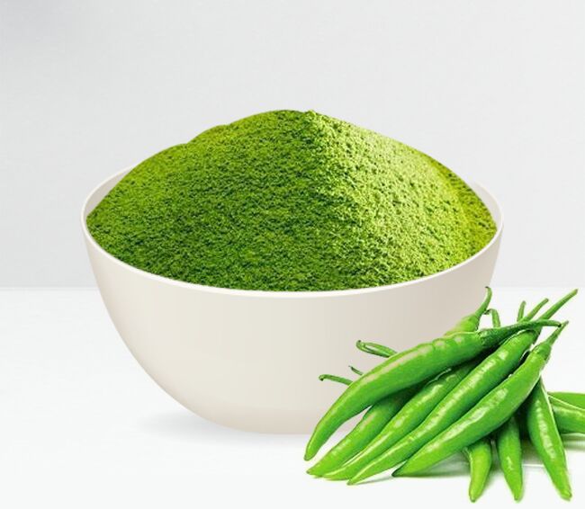 Organic Dehydrated Green Chilli Powder, for Cooking, Certification : FSSAI Certified