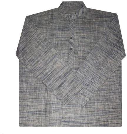 Mens Plain Grey Khadi Cotton Kurta, Size : Medium