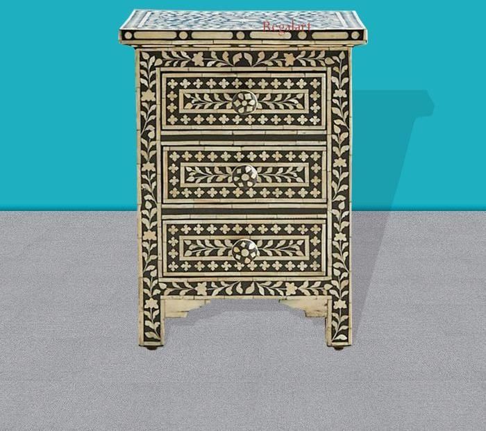 Bone Inlay Nightstand Table