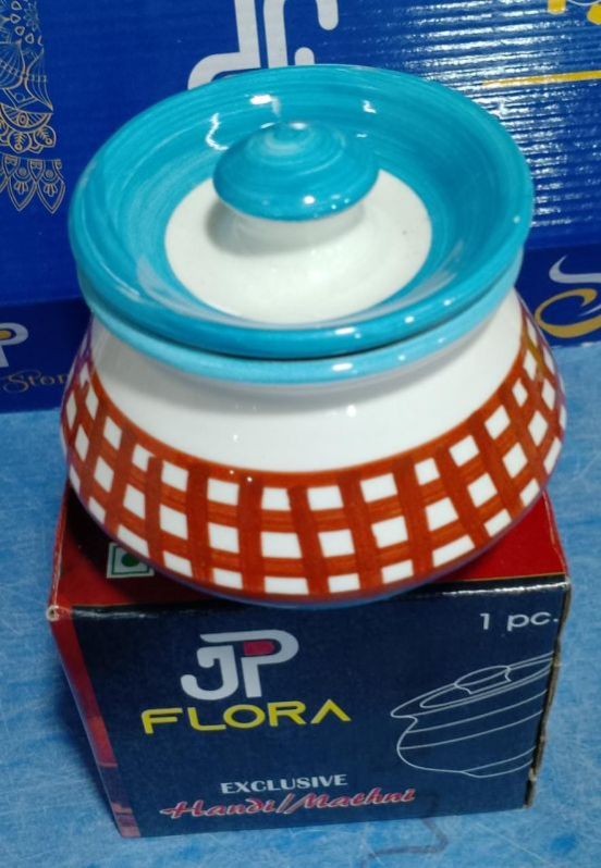 Round Polished Ceramic JP Flora Blue Handi, Size : Standard