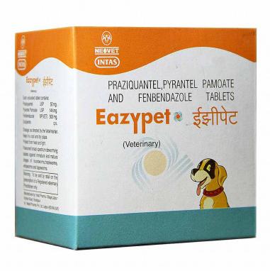 Eazypet Tablets, for Cestodes (tapeworms), hookworms, ascarids, Composition : Praziquantel, Pyrental Pamoate