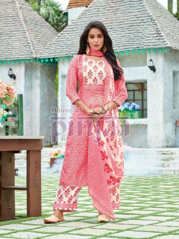Pink Regular Stitched Full Sleeve Printed Cotton Kurti Pant Set, Size : M, L, XL, Age Group : Adults