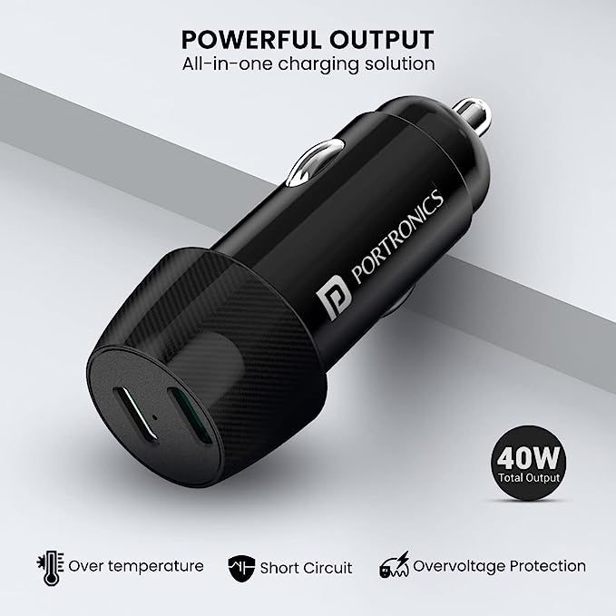 portronics car power 14 car charger, Voltage 12VDC, Color Black at