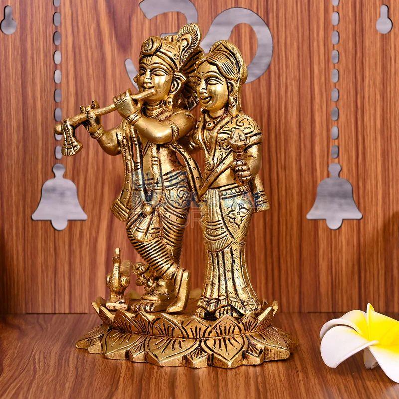 Polished Brass Radha Krishna Statue, for Office, Home, Religious Purpose, Pattern : Printed, Carved