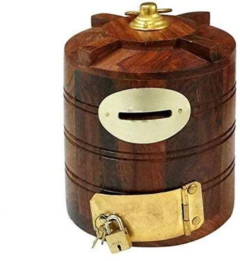 Polished Handcrafted Wooden Coin Box, Color : Brown