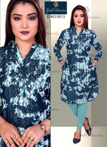 Dark Blue Tie Dye Printed Kurti, Size : S, M