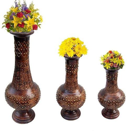 Brown Polished Wooden Handicrafts Flower Pot, Style : Modern