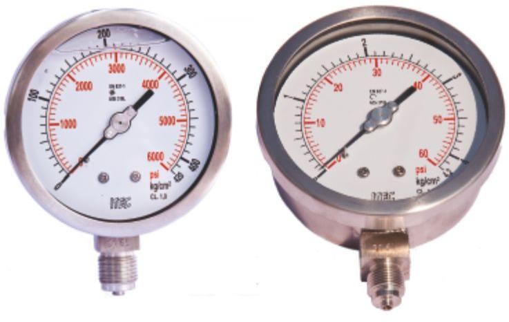 Silver Stainless Steel Pressure Gauge, Dial Size : 4