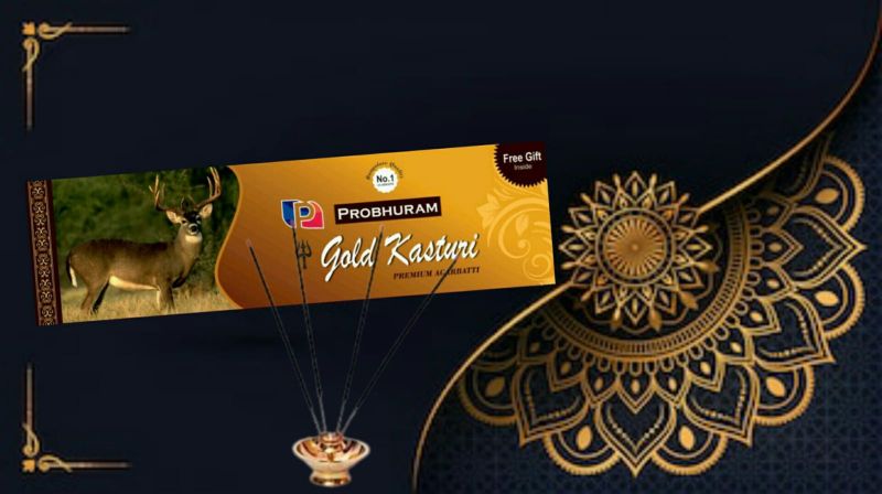 Black Probhuram Charcoal Gold Kasturi Premium Agarbatti, for Pooja, Packaging Type : Paper Box