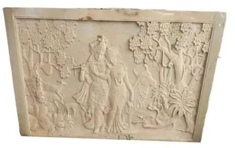 White Rectangle Radha Krishna Sandstone Wall Panel, Size : Standard