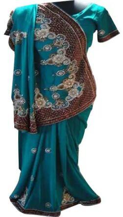Crepe Embroidered Saree, Feature : Beautifully designed, Stylish pattern, Classy appearance.