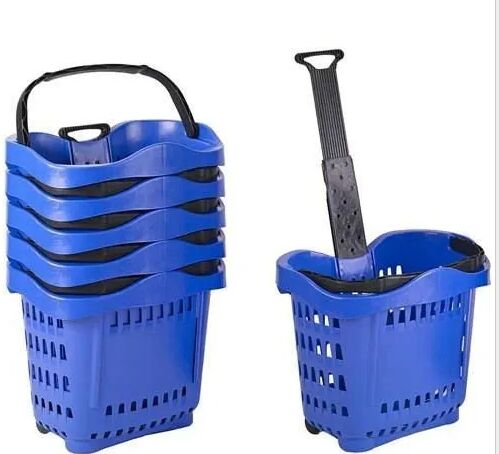 Plastic Supermarket Shopping Trolley, Color : Blue