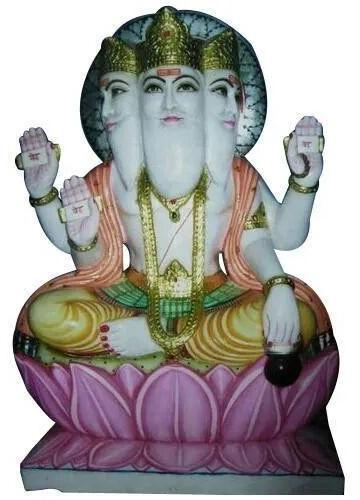 Painted Lord Brahma Marble Statue, Color : White