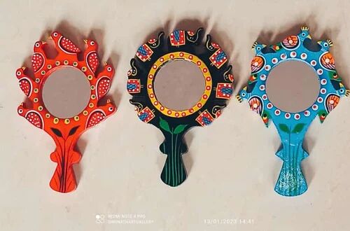 Wooden Painted Hand Mirror