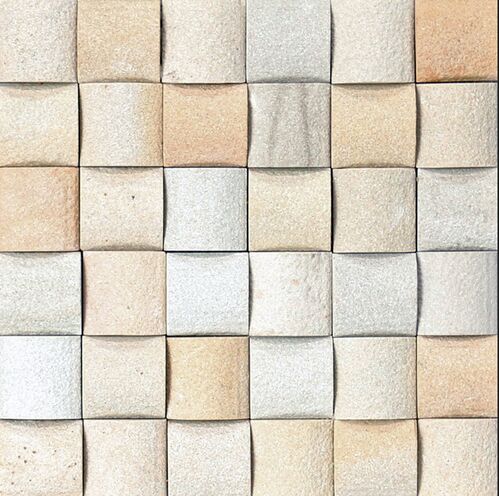 Convex shape Bumpy Mint Mosiac Stone Tile, Color : Whitish beige